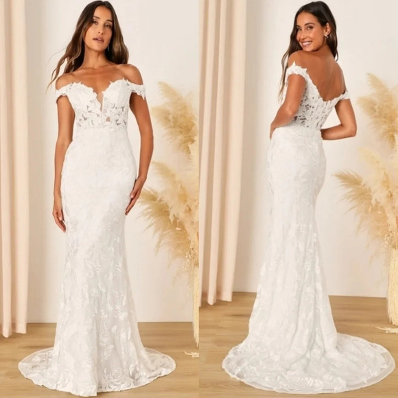 Lulus Precious Romance White Embroidered Off-the-Shoulder Maxi Dress Wedding - Picture 1 of 15